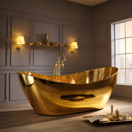 Golden bathtub in the bathroomの素材
