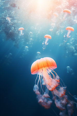 Pacific sea nettle jelly, Chrysaora, fuscescens, vertical Pacific sea, nettle jelly back-flip groupの素材
