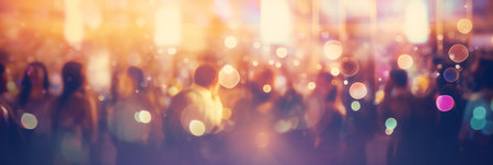 panorama abstract blur image of day festival in garden with bokeh for background usage . (vintage tone)の素材