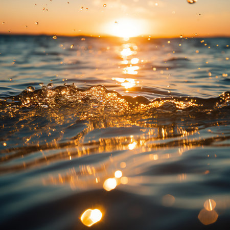 Sea sunset surf great wave break on coastlineの写真素材