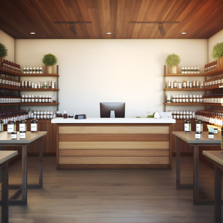 Healthy organic food, cosmetics and bio store interior. Or pharmacy. Nobodyの素材