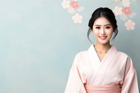 woman wearing Japanese traditional national costume kimonoの素材