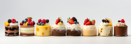 Set of different delicious cakes isolated on white backgroundの素材