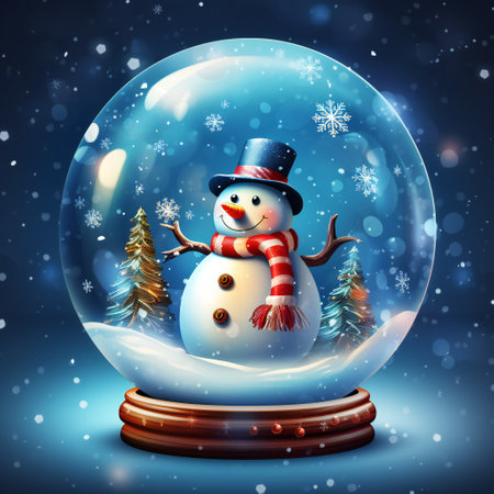 Transparent snow globe with snowman for dark background, isolated.の写真素材