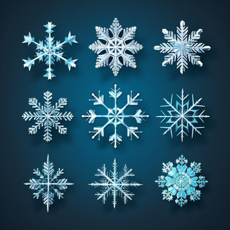 snowflakes set for Christmas design white on blueの素材