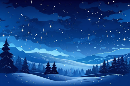 Night landscape with big moon and stars in winterの素材