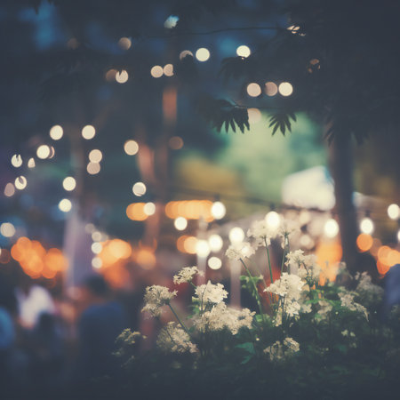 Vintage tone blur image of night festival in garden with bokeh.の素材