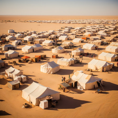 Camp of tents in the desert topの素材