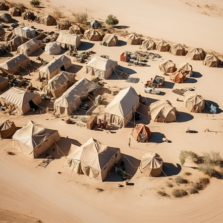 Camp of tents in the desert topの素材