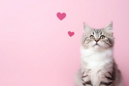 siberian cat or kitten perfect for postcards, love, empty space, bannerの素材