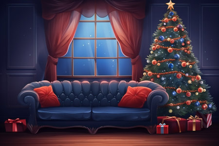 christmas night, christmas landscape. High quality illustrationの素材