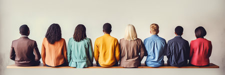 People of different races are sitting in rowの素材