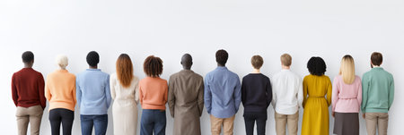 People of different races are sitting in row back viewの素材