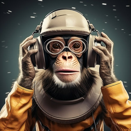 Monkey astronaut in a space suit with a helmet Animal spaceman on mission and exploring new planets. Smart chimpanzee, concept.の素材