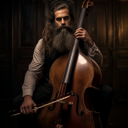 handsome man musician plays double-bassの素材