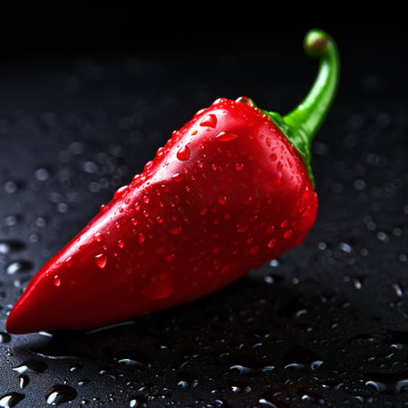 One red hot pepper on a black background. .の素材