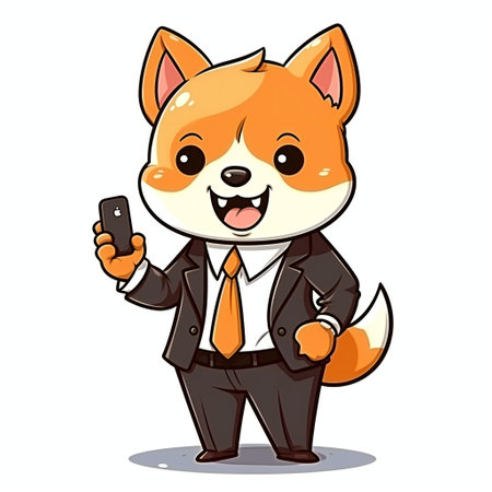 Cute Shiba Inu Dog in suit Cartoon Illustration. Animal Business finance Concept . Flat Cartoon Style. characterの素材