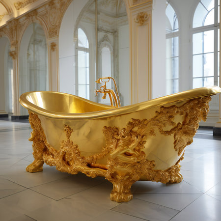 Golden bathtub in vintage bathroomの素材