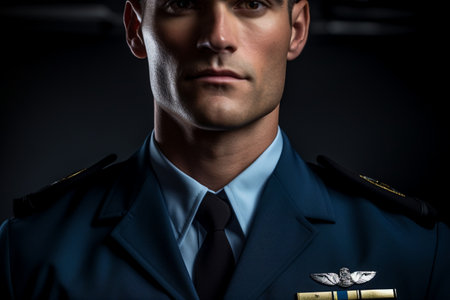 Portrait of serious officer man standingの素材