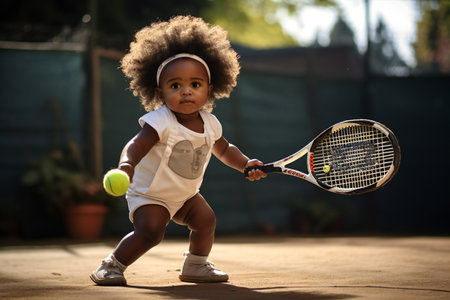 Lovely little girl with tennis racketの素材