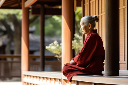 Senior woman lifestyle moments in a traditional japanese houseの写真素材