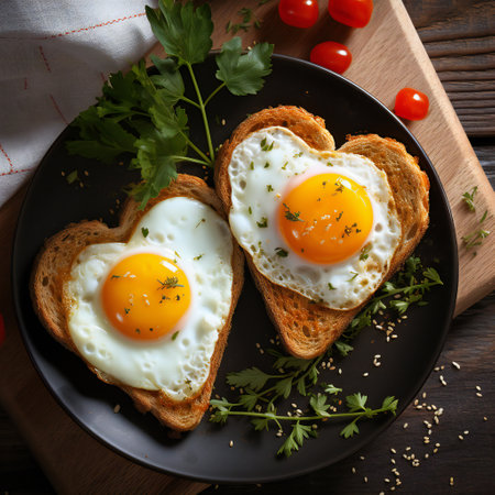 toast with a heart-shaped fried eggの素材