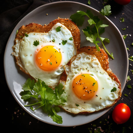 toast with a heart-shaped fried eggの素材