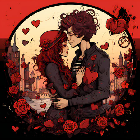 flat valentine's day background with beautiful romantic couple in styleの素材