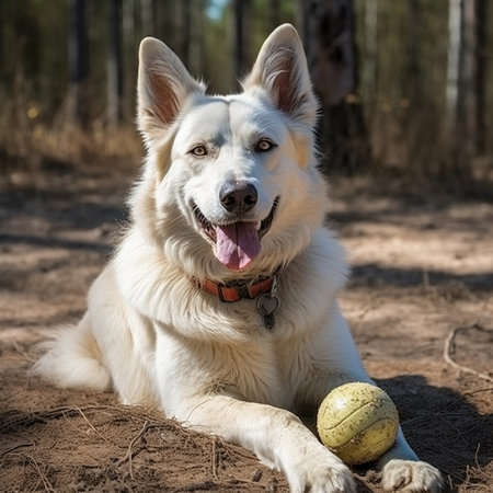 white swiss shepherd dog outdoors for a walkの素材