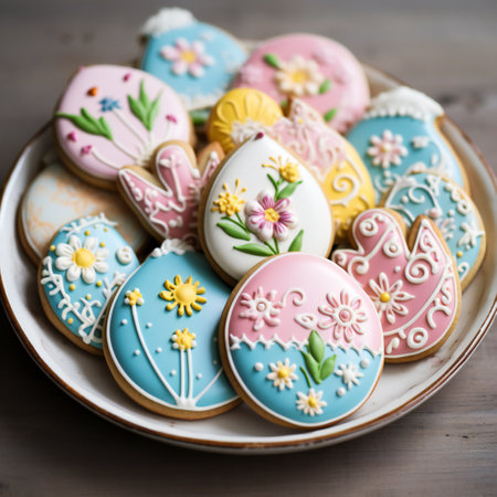 Easter cookies with green and white frosting.の素材