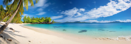 panorama of tropical beach with coconut palm trees.の素材