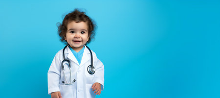 smart doctor Little Girl with white medical coat and stethoscopeの素材