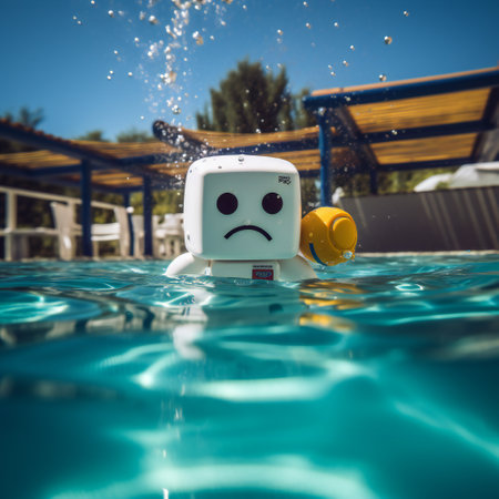 Toy scene,robot upset in a swimming poolの素材