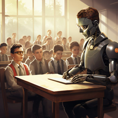 studies with the help of a Robot. The result is fruitful. Robot and Human Collaboration Concept.の素材