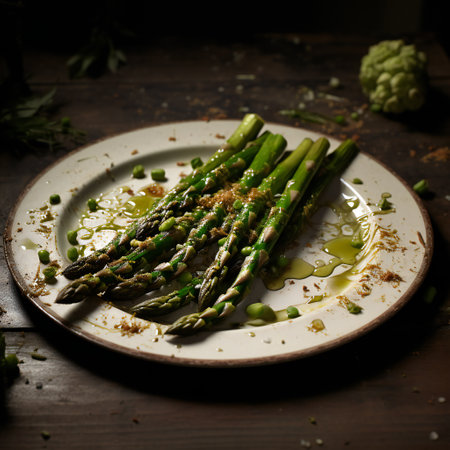 Homemade Organic Steamed Asparagus with Lemon and Olive Oil.の素材