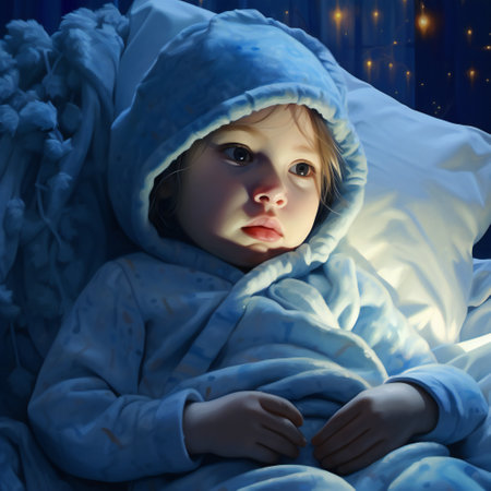sick little girl lying in bed in hospital.の素材
