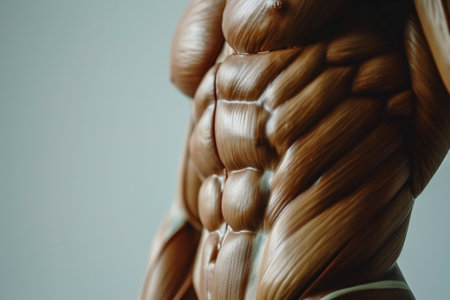 Strong man with torso. Sexy muscular man. Sensual mans body. Fitness model. Isolated on grey background. Handsome man with muscular topless body. absの素材