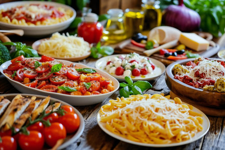 pasta Italian cuisine on tableの素材