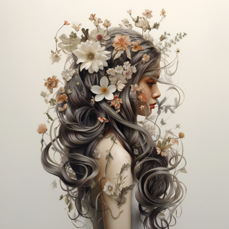International Women's Day 8 march ,Woman with flowers in her hair and face profile ,の素材