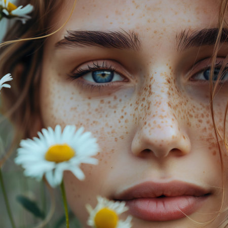 The beautiful woman lies in the field of chamomilesの素材