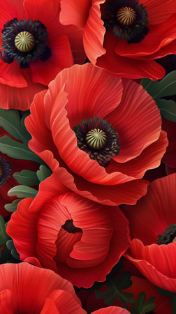 Red poppies on vertical blank banner background realisticの素材