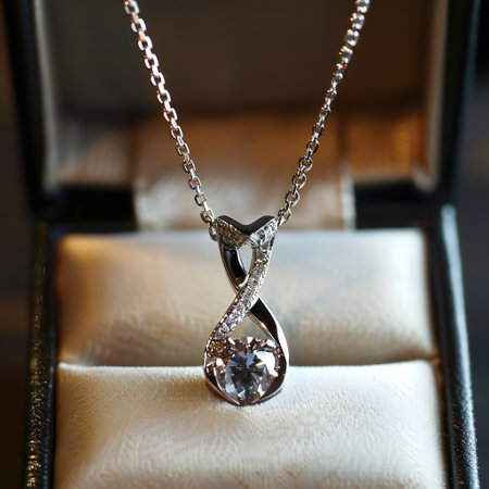 Fancy diamonds pendant in a gift box on darkの素材