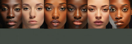 sad Multi Ethnic Women Collage. Diverse Group Of Women Portraits, panoramic.の素材