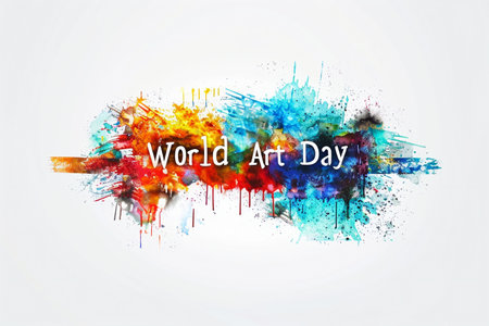 World Art Day Illustration, splash of paints and text, banner.の素材
