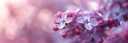 Beautiful background with lilac flowers. Close-up of lilac branches . Space for textの素材