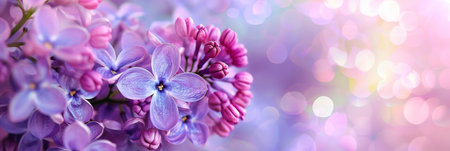 Beautiful background with lilac flowers. Close-up of lilac branches . Space for textの素材