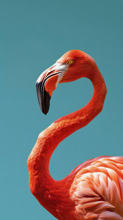 A vertical closeup shot of a beautiful flamingoの素材