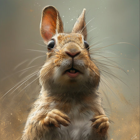 Adorable funny bunny easter rabbit stands up on two legs, running around and sniffing, looking aroundの素材