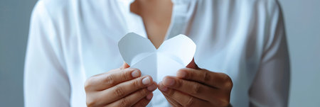 World Thyroid Day. Women's hands hold paper form of the thyroid gland on pink background. Problems with thyroid. Polycystic disease. World cancer dayの写真素材