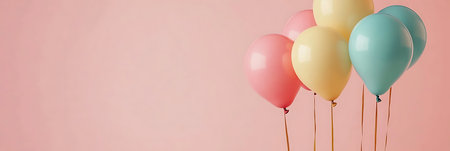 Blue balloons floating in pink pastel background room studio. minimal idea creative concept.の写真素材